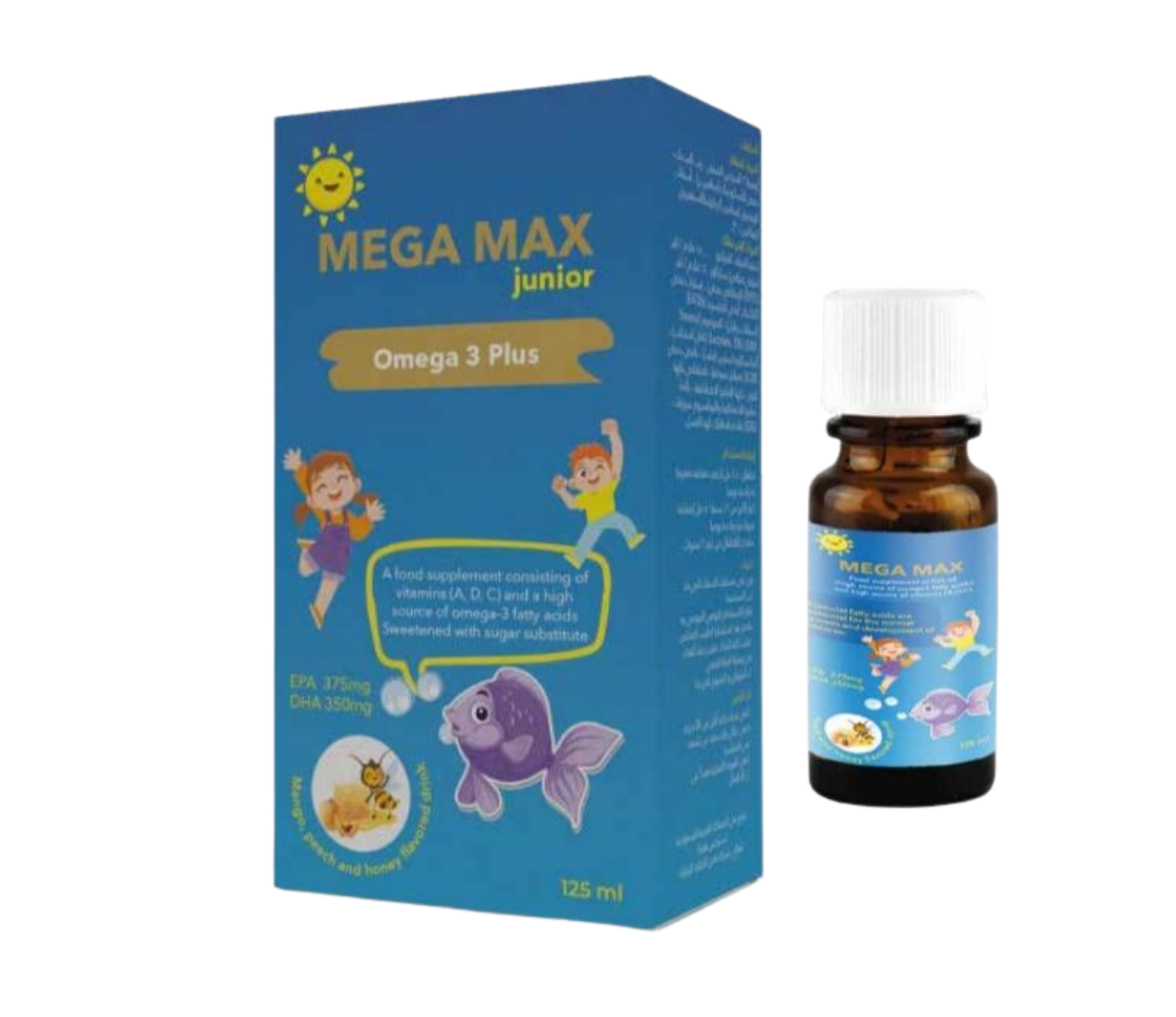 Mega Max Junior Omega-3 Plus Syrup pack by MADA Pharmaceuticals — Syrup 125 ml for pediatrics